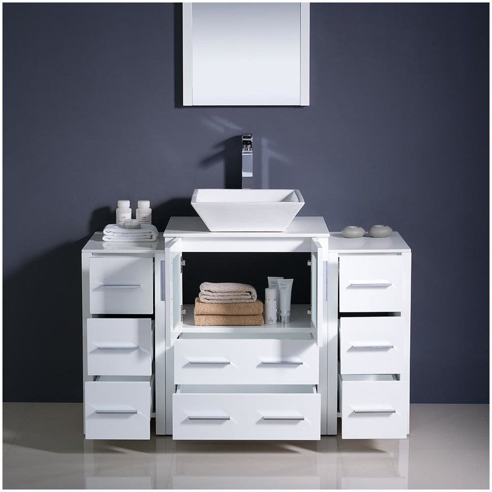 Fresca Torino 48" White Modern Bathroom Vanity w/ 2 Side Cabinets & Vessel Sink