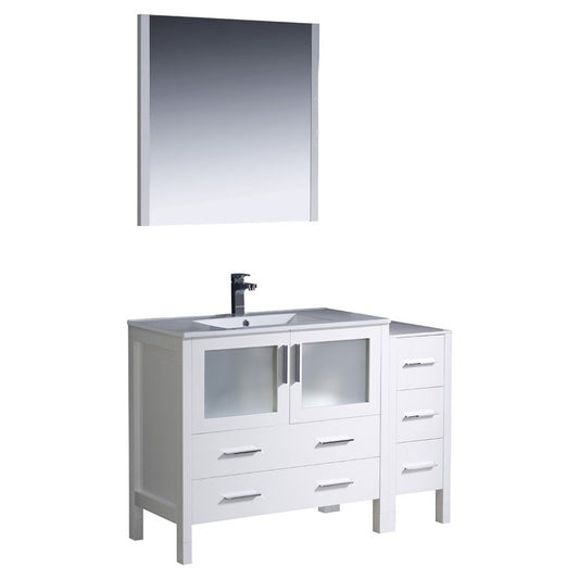 Fresca Torino 48" White Modern Bathroom Vanity w/ Side Cabinet & Integrated Sink