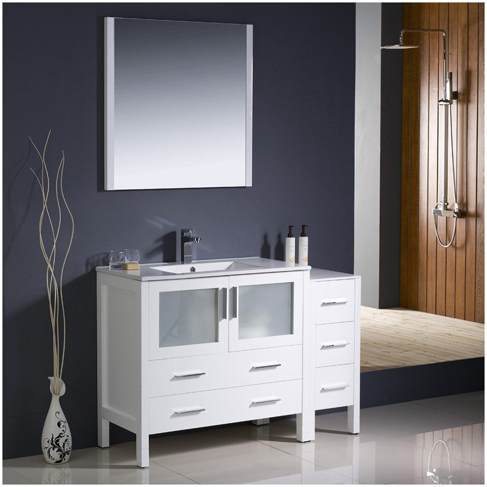 Fresca Torino 48" White Modern Bathroom Vanity w/ Side Cabinet & Integrated Sink