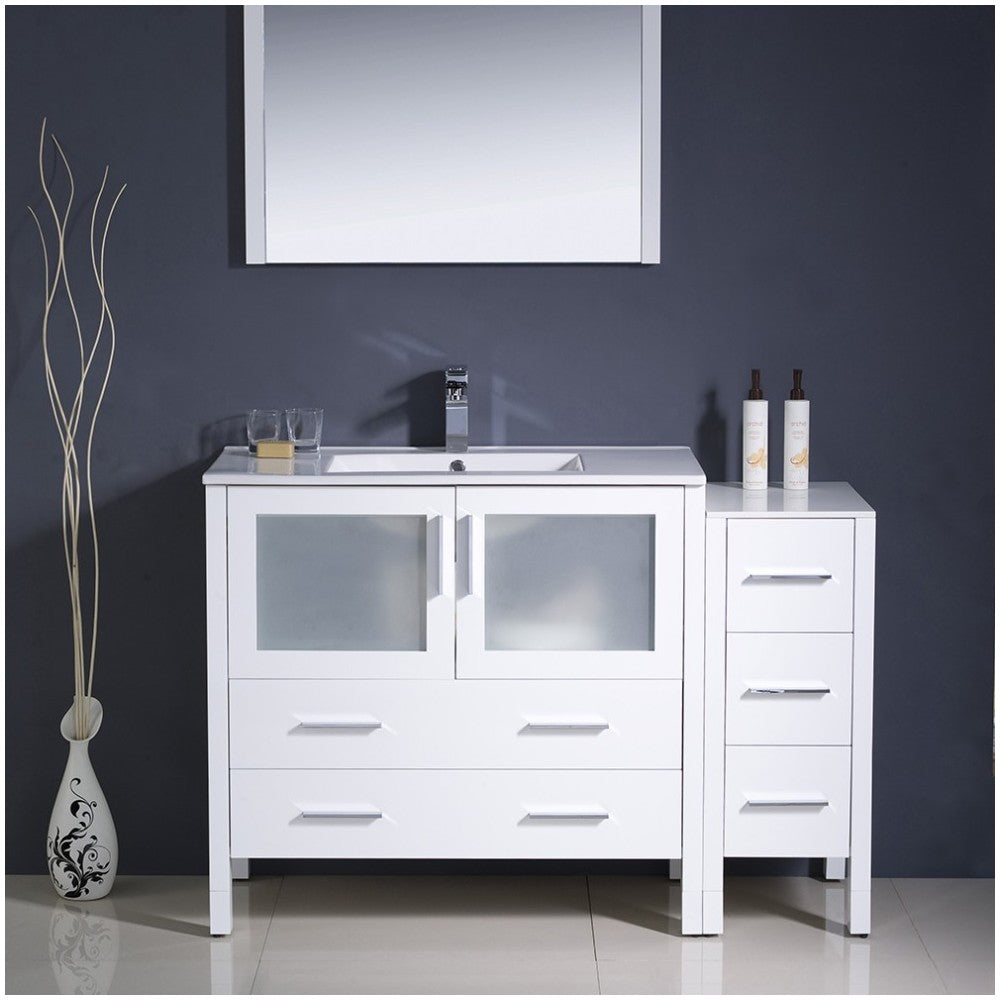 Fresca Torino 48" White Modern Bathroom Vanity w/ Side Cabinet & Integrated Sink