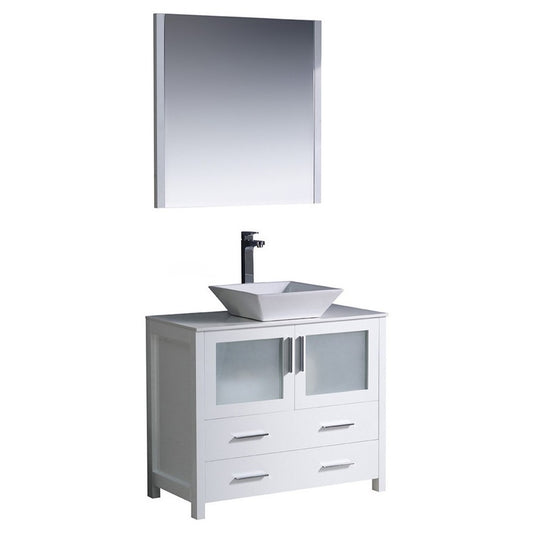 Fresca Torino 48" White Modern Bathroom Vanity w/ Side Cabinet & Vessel Sink