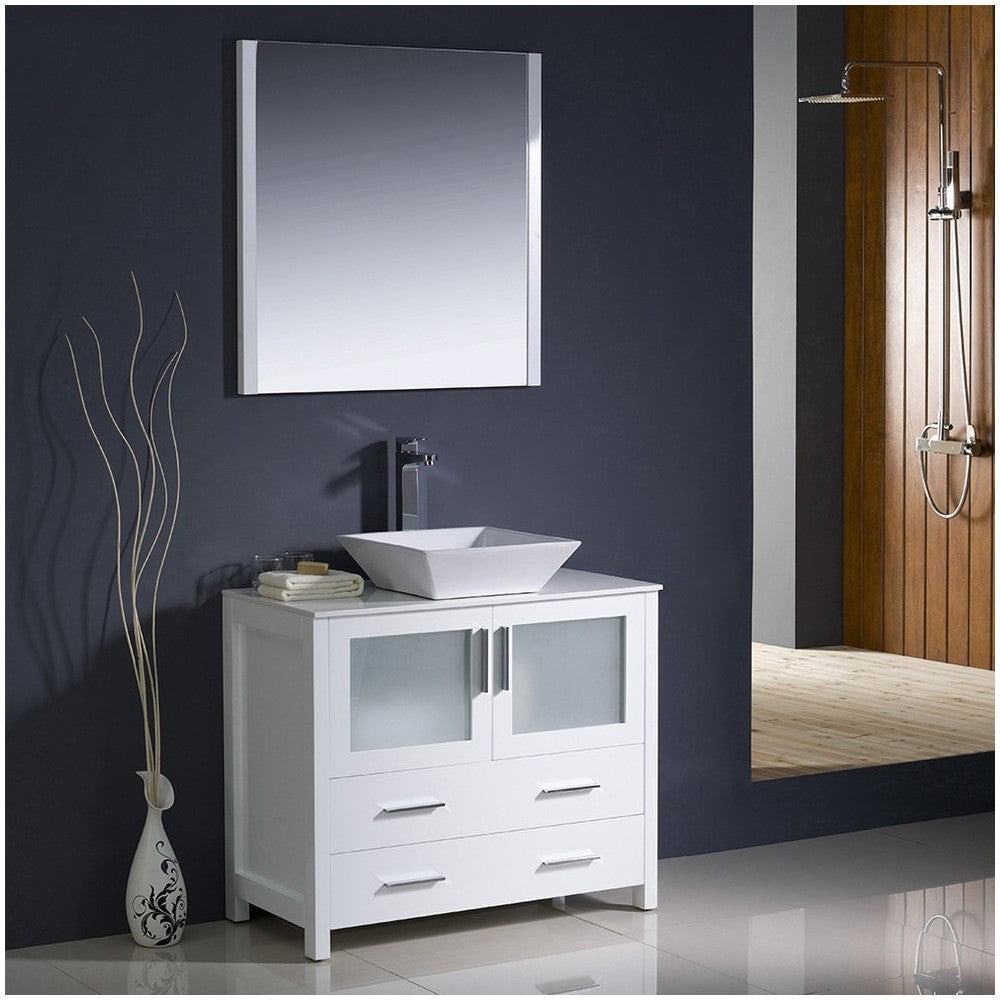 Fresca Torino 48" White Modern Bathroom Vanity w/ Side Cabinet & Vessel Sink