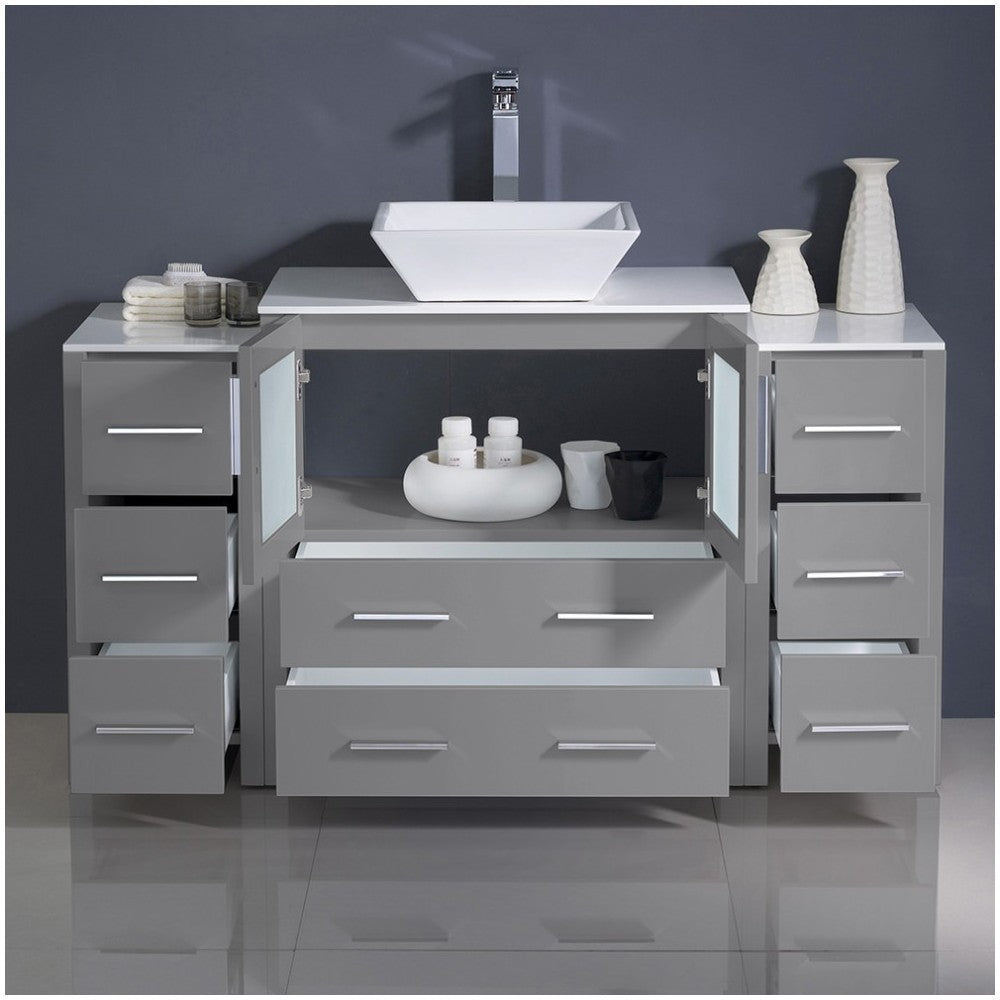 Fresca Torino 54" Gray Modern Bathroom Cabinets w/ Top & Vessel Sink
