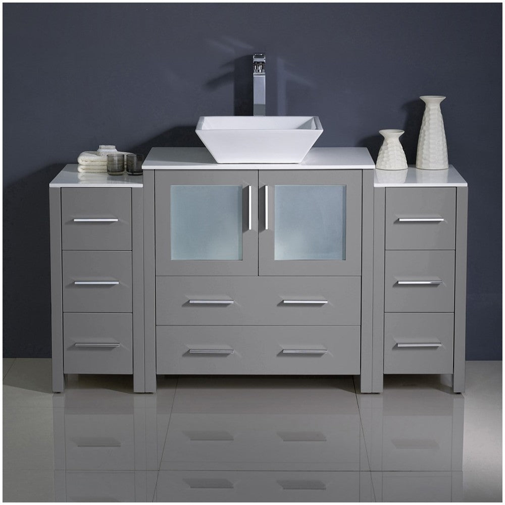 Fresca Torino 54" Gray Modern Bathroom Cabinets w/ Top & Vessel Sink