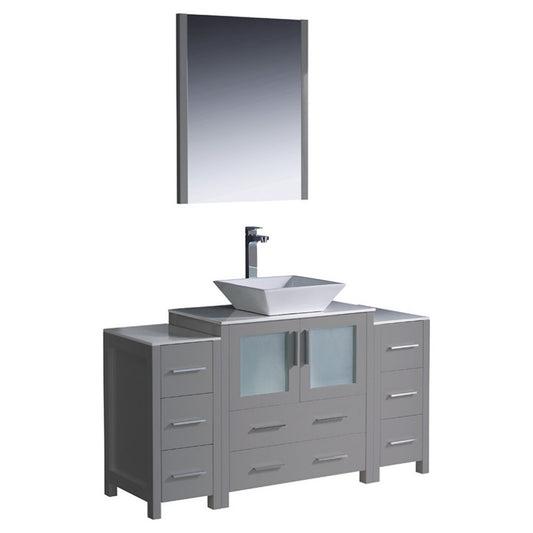 Fresca Torino 54" Gray Modern Bathroom Vanity w/ 2 Side Cabinets & Vessel Sink