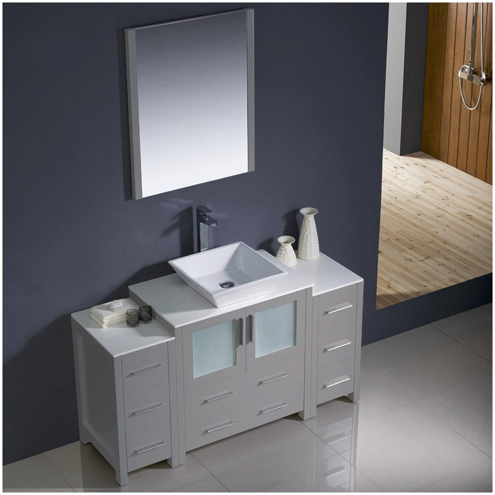 Fresca Torino 54" Gray Modern Bathroom Vanity w/ 2 Side Cabinets & Vessel Sink