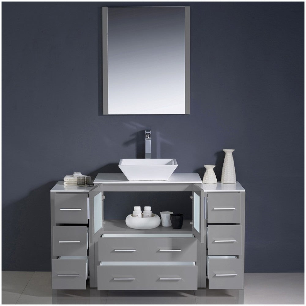 Fresca Torino 54" Gray Modern Bathroom Vanity w/ 2 Side Cabinets & Vessel Sink