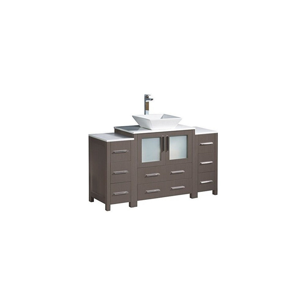 Fresca Torino 54" Gray Oak Modern Bathroom Cabinets w/ Top & Vessel Sink