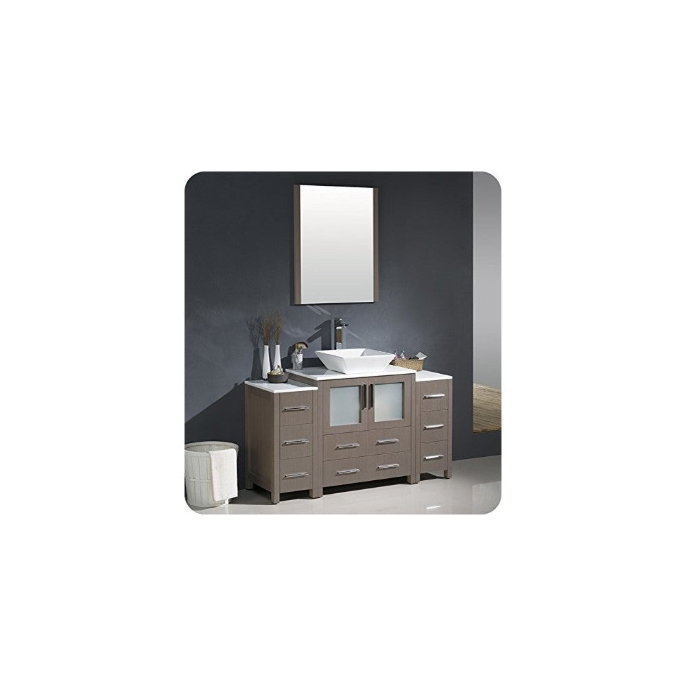 Fresca Torino 54" Gray Oak Modern Bathroom Cabinets w/ Top & Vessel Sink