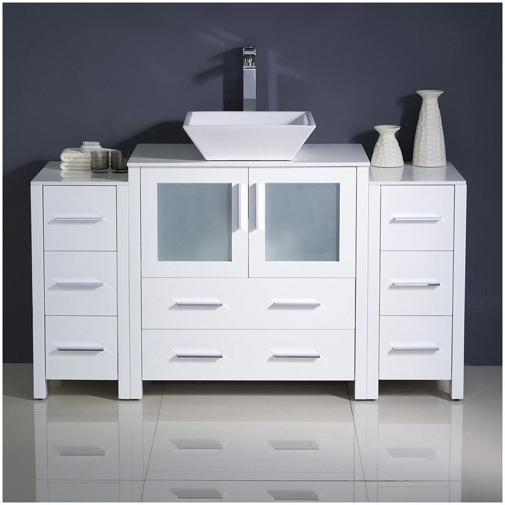 Fresca Torino 54" White Modern Bathroom Cabinets w/ Top & Vessel Sink