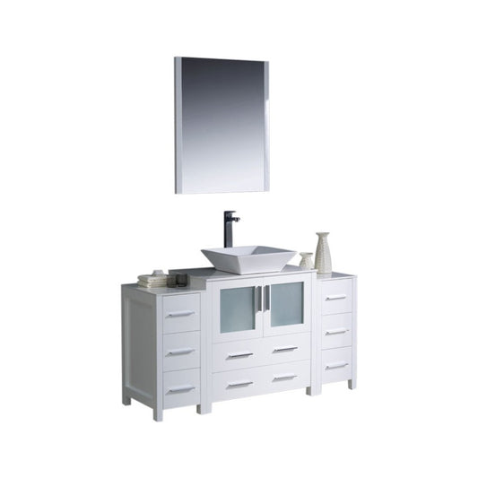 Fresca Torino 54" White Modern Bathroom Vanity w/ 2 Side Cabinets & Vessel Sink