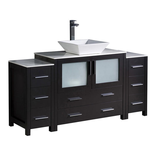 Fresca Torino 60" Espresso Modern Bathroom Cabinets w/ Top & Vessel Sink