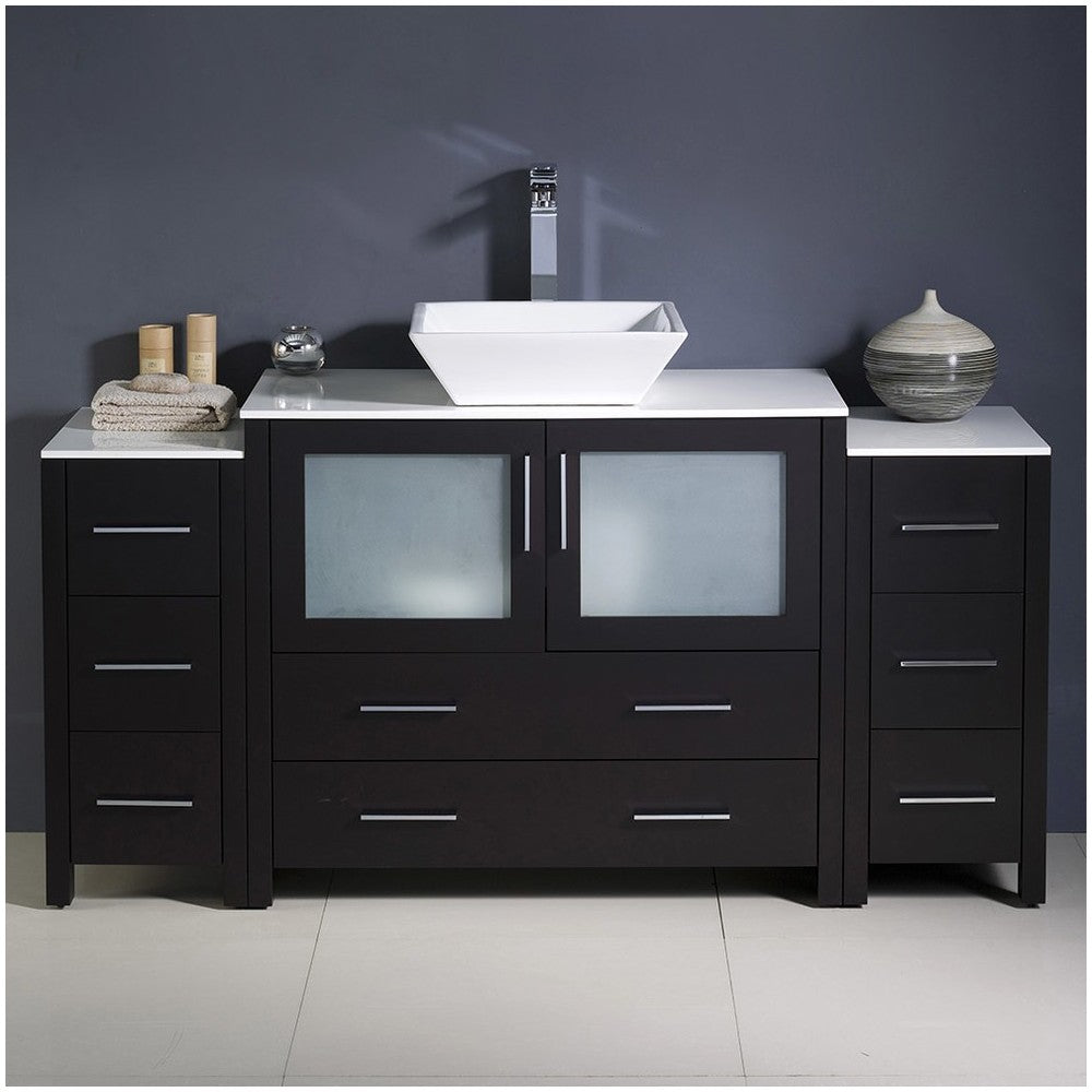 Fresca Torino 60" Espresso Modern Bathroom Cabinets w/ Top & Vessel Sink