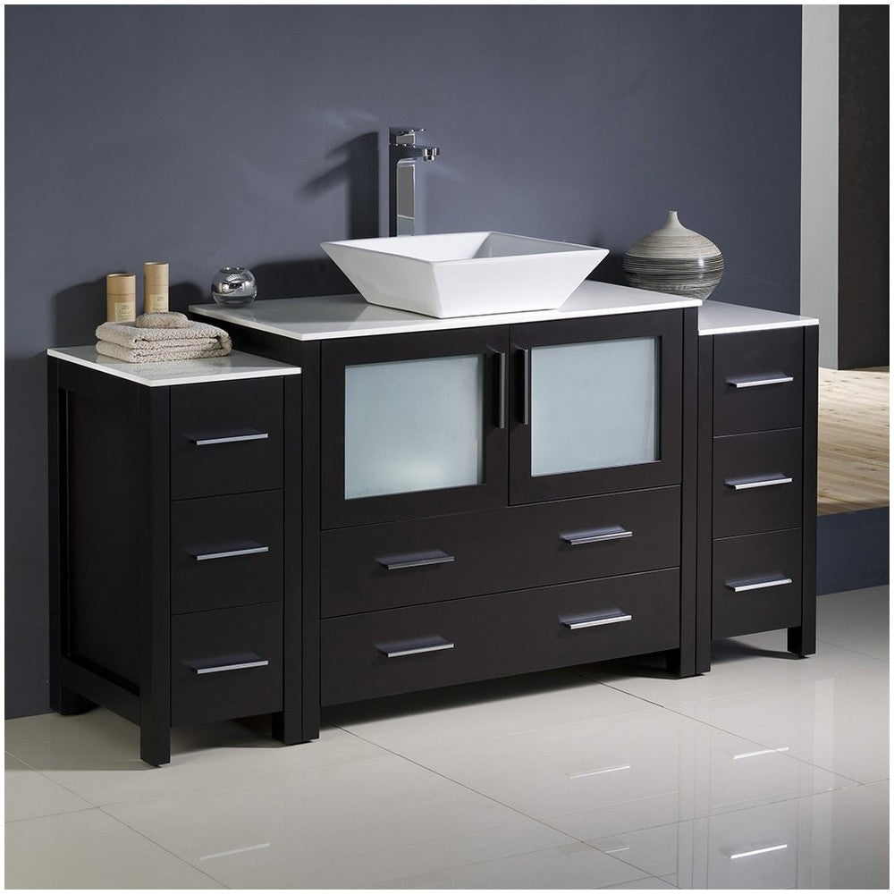 Fresca Torino 60" Espresso Modern Bathroom Cabinets w/ Top & Vessel Sink