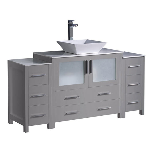 Fresca Torino 60" Gray Modern Bathroom Cabinets w/ Top & Vessel Sink