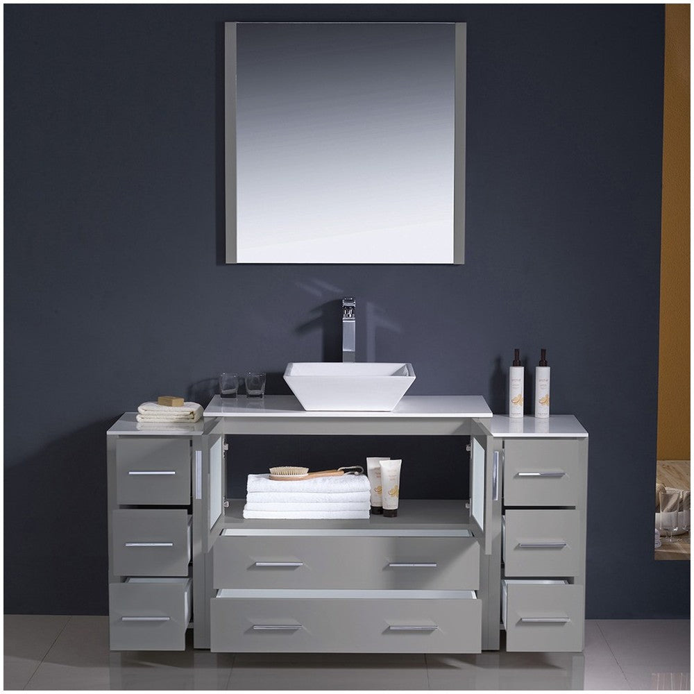 Fresca Torino 60" Gray Modern Bathroom Vanity w/ 2 Side Cabinets & Vessel Sink