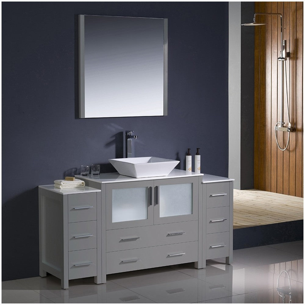 Fresca Torino 60" Gray Modern Bathroom Vanity w/ 2 Side Cabinets & Vessel Sink