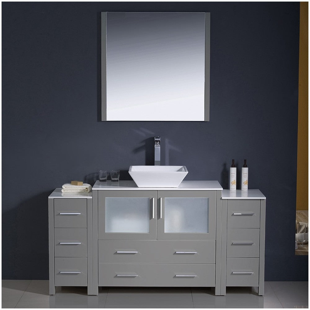 Fresca Torino 60" Gray Modern Bathroom Vanity w/ 2 Side Cabinets & Vessel Sink