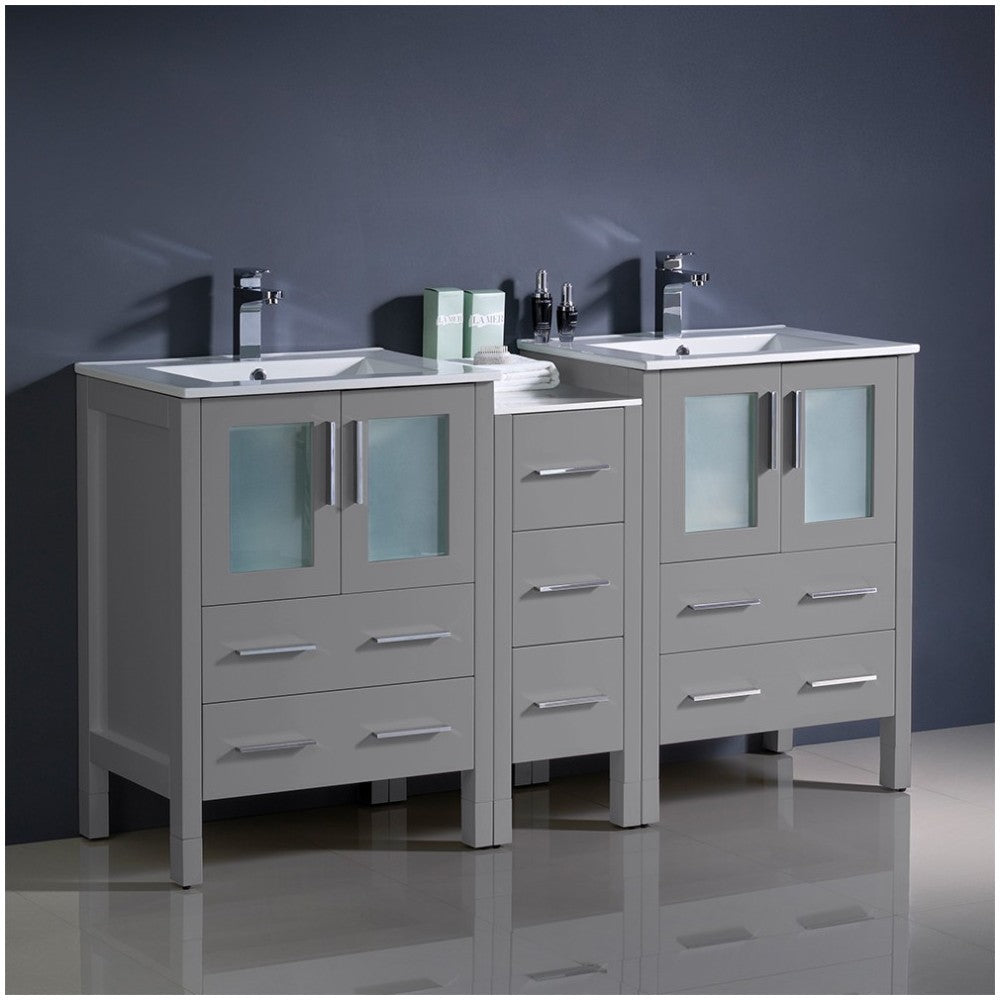 Fresca Torino 60" Gray Modern Double Sink Bathroom Cabinets w/ Integrated Sinks