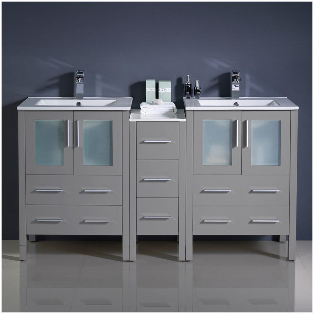 Fresca Torino 60" Gray Modern Double Sink Bathroom Cabinets w/ Integrated Sinks