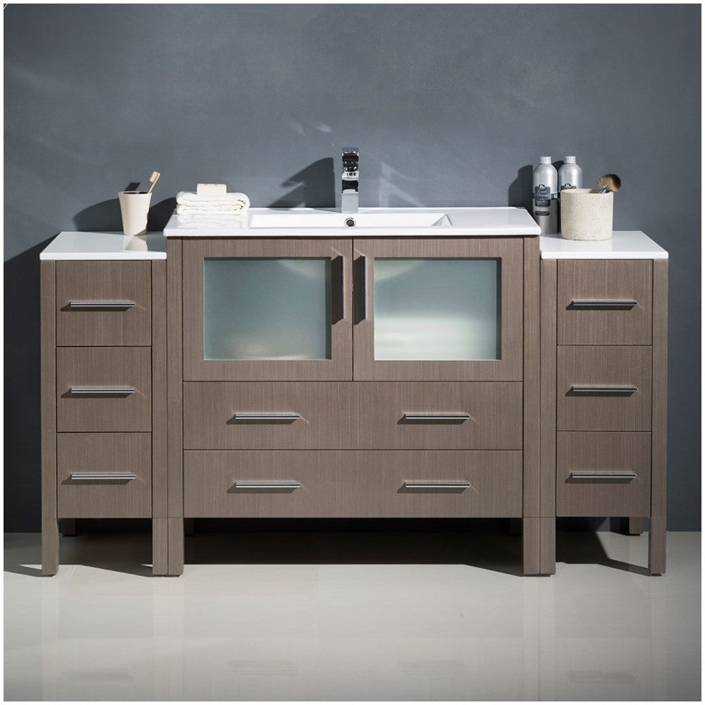 Fresca Torino 60" Gray Oak Modern Bathroom Cabinets w/ Integrated Sink