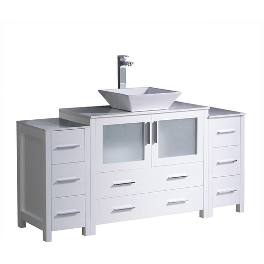 Fresca Torino 60" White Modern Bathroom Cabinets w/ Top & Vessel Sink