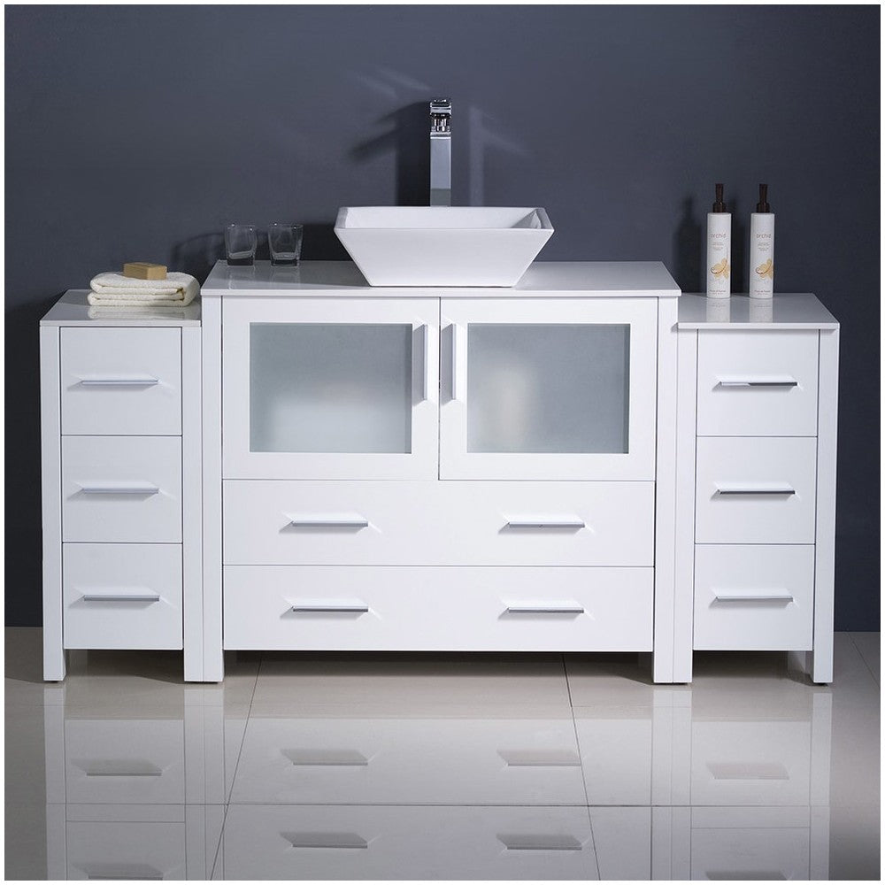 Fresca Torino 60" White Modern Bathroom Cabinets w/ Top & Vessel Sink