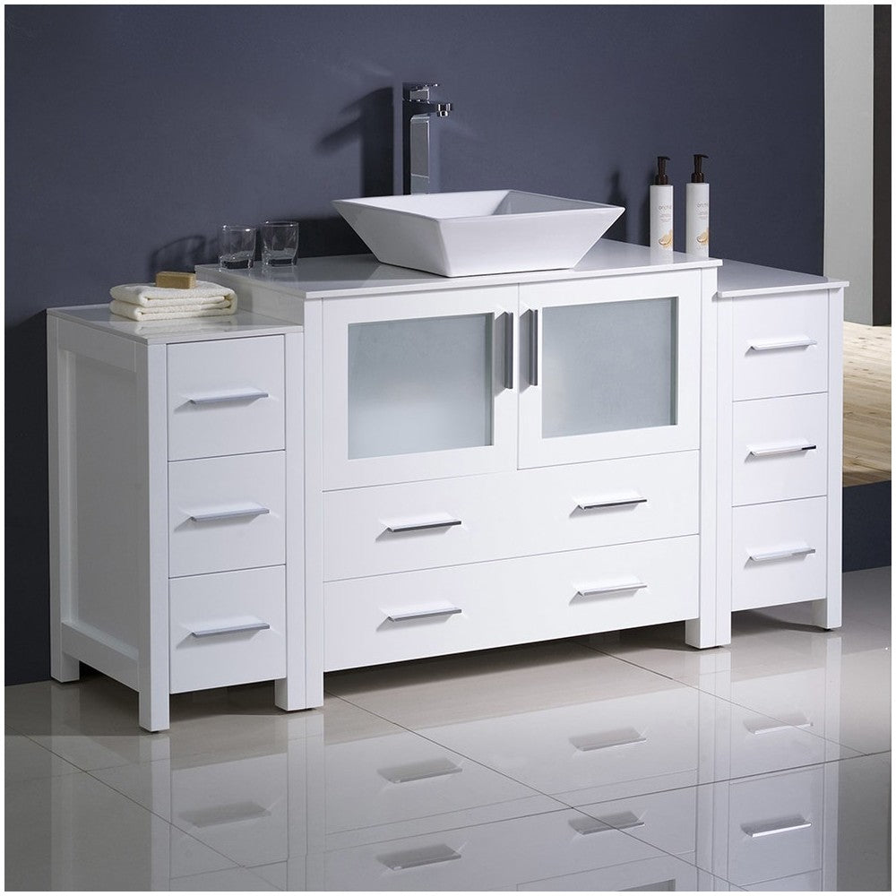 Fresca Torino 60" White Modern Bathroom Cabinets w/ Top & Vessel Sink