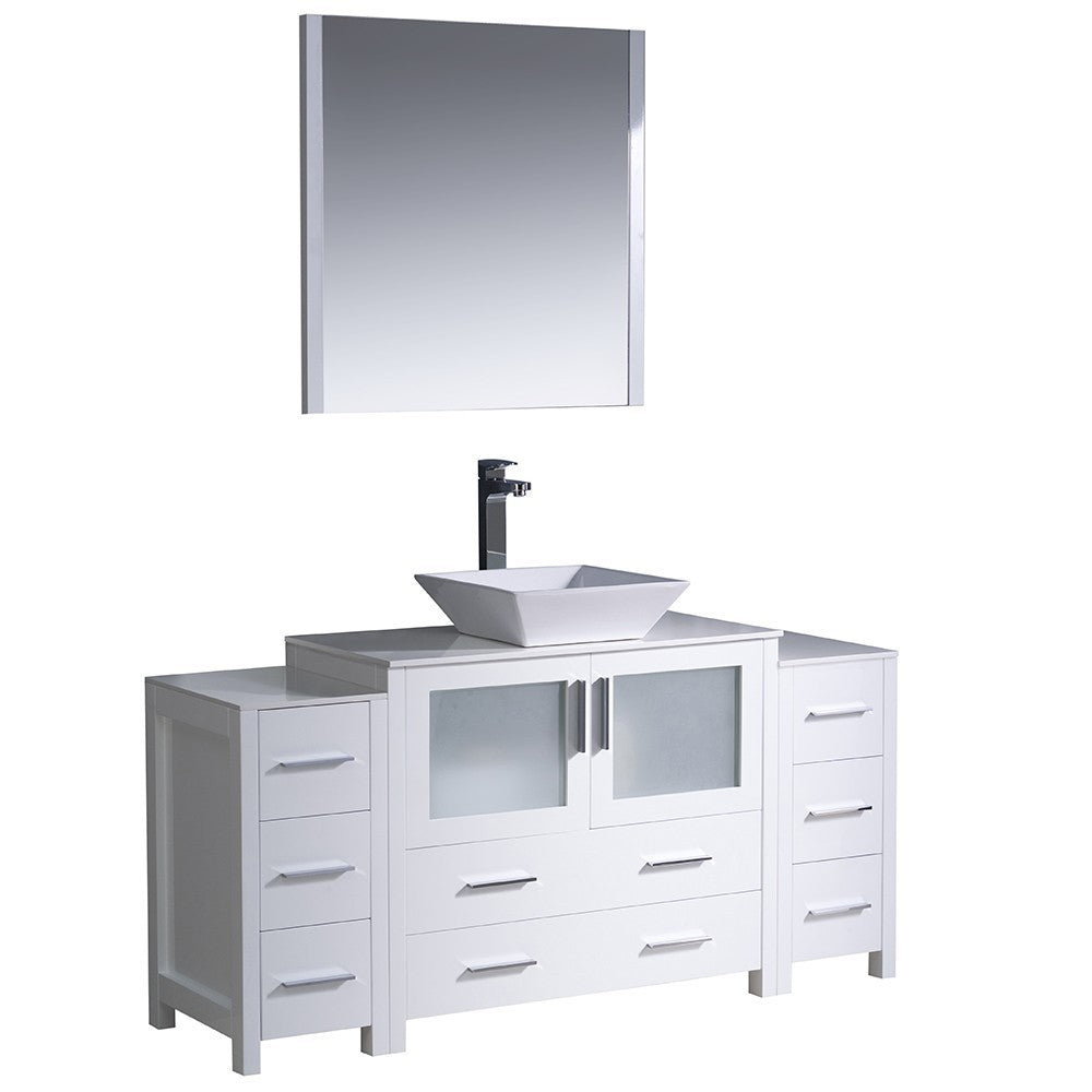 Fresca Torino 60" White Modern Bathroom Vanity w/ 2 Side Cabinets & Vessel Sink