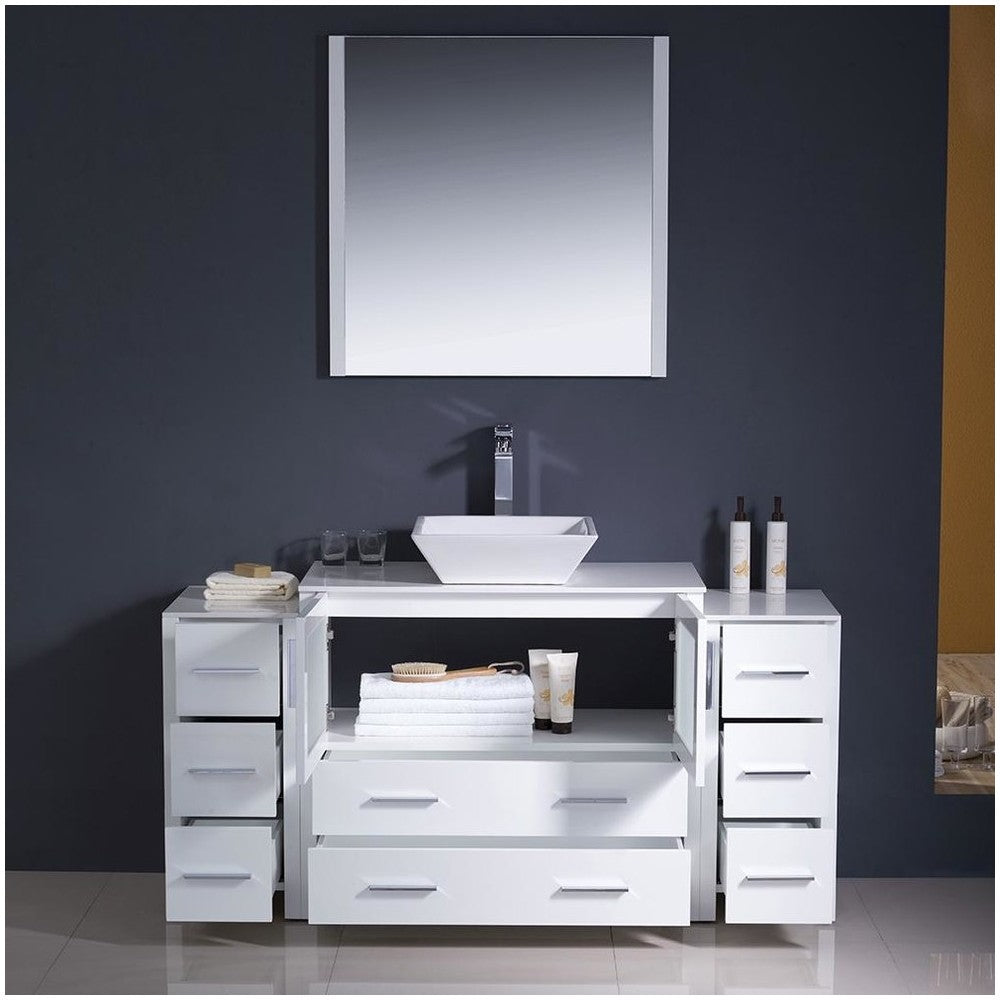 Fresca Torino 60" White Modern Bathroom Vanity w/ 2 Side Cabinets & Vessel Sink