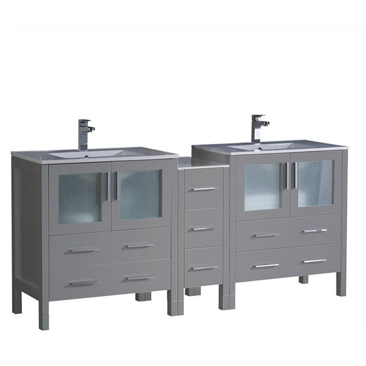 Fresca Torino 72" Gray Modern Double Sink Bathroom Cabinets w/ Integrated Sinks