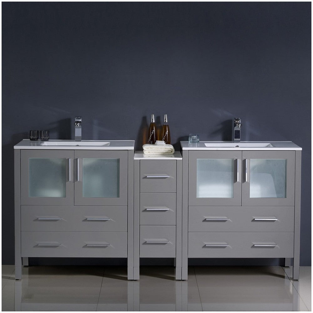 Fresca Torino 72" Gray Modern Double Sink Bathroom Cabinets w/ Integrated Sinks