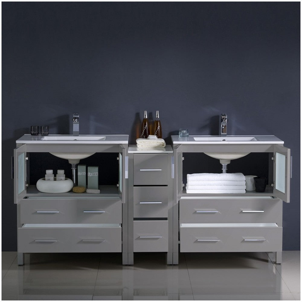 Fresca Torino 72" Gray Modern Double Sink Bathroom Cabinets w/ Integrated Sinks