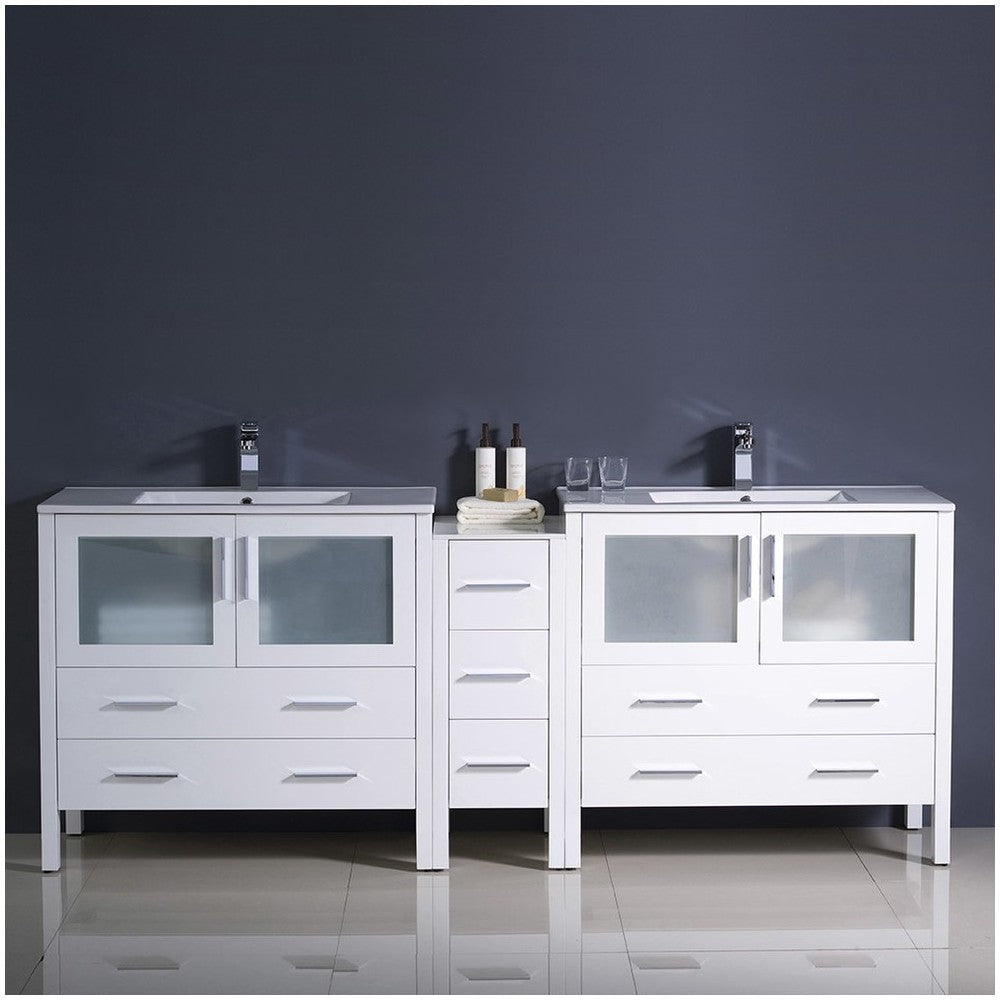Fresca Torino 72" White Modern Double Sink Bathroom Cabinets w/ Integrated Sinks