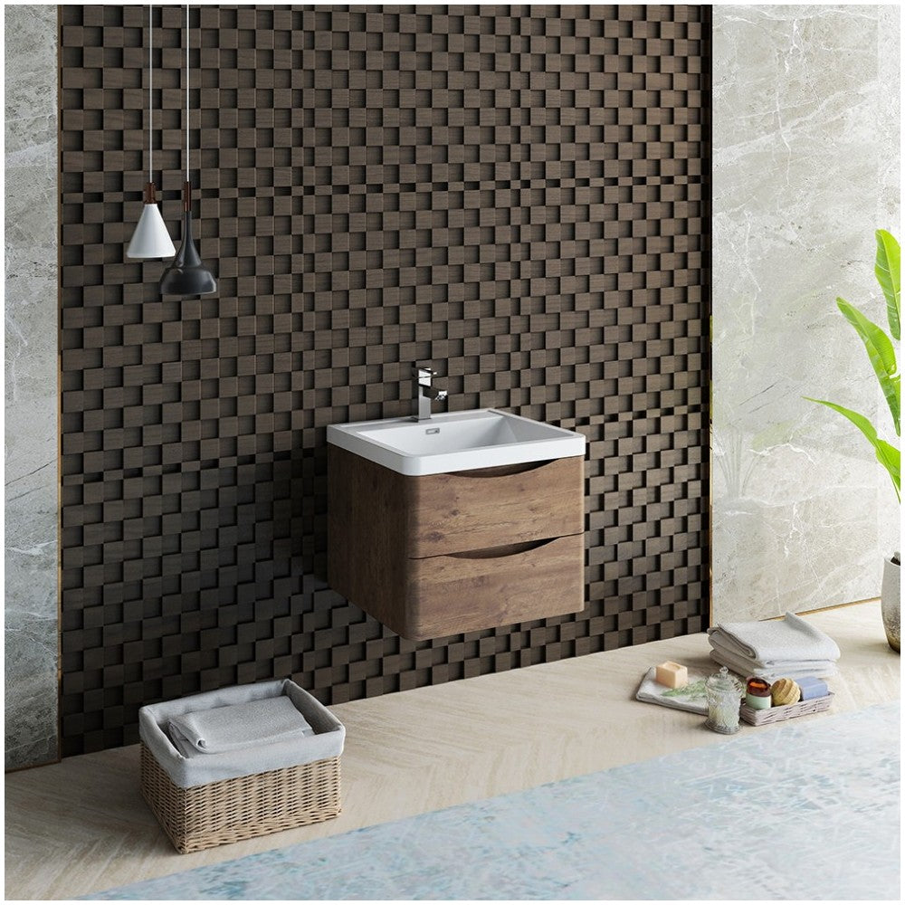 Fresca Tuscany 24" Rosewood Wall Hung Modern Bathroom Cabinet w/ Integrated Sink