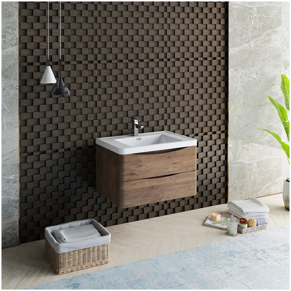 Fresca Tuscany 32" Rosewood Wall Hung Modern Bathroom Cabinet w/ Integrated Sink