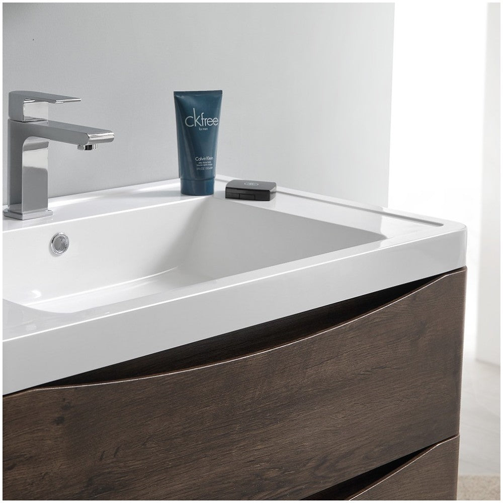 Fresca Tuscany 32" Rosewood Wall Hung Modern Bathroom Cabinet w/ Integrated Sink