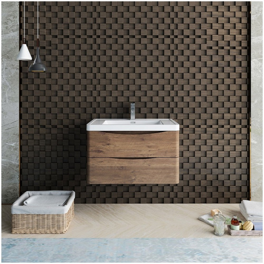 Fresca Tuscany 32" Rosewood Wall Hung Modern Bathroom Cabinet w/ Integrated Sink