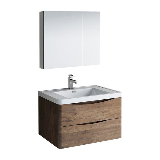 Fresca Tuscany 32" Rosewood Wall Hung Modern Bathroom Vanity w/ Medicine Cabinet