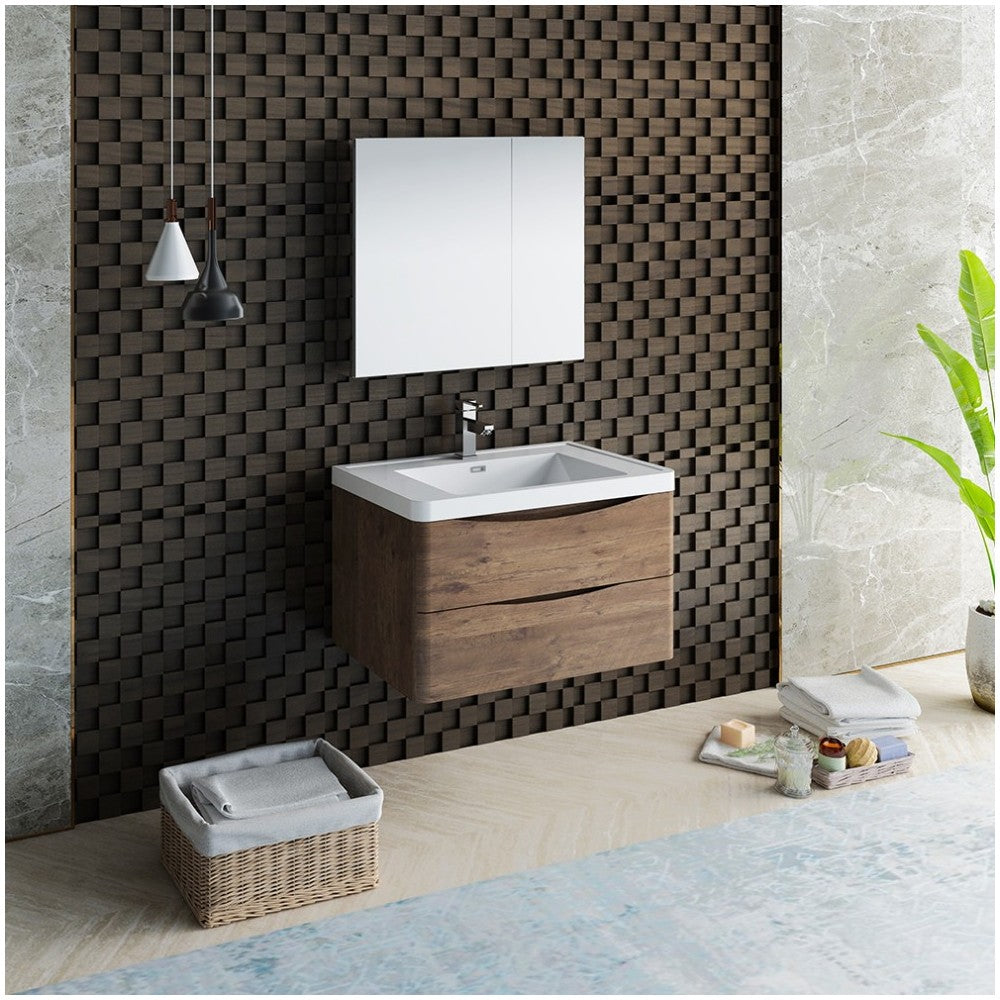 Fresca Tuscany 32" Rosewood Wall Hung Modern Bathroom Vanity w/ Medicine Cabinet