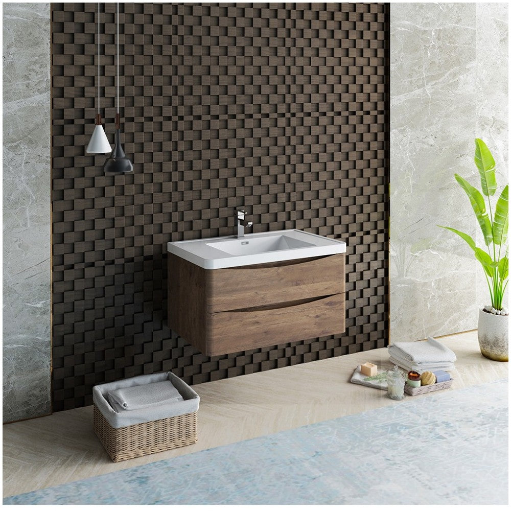Fresca Tuscany 36" Rosewood Wall Hung Modern Bathroom Cabinet w/ Integrated Sink