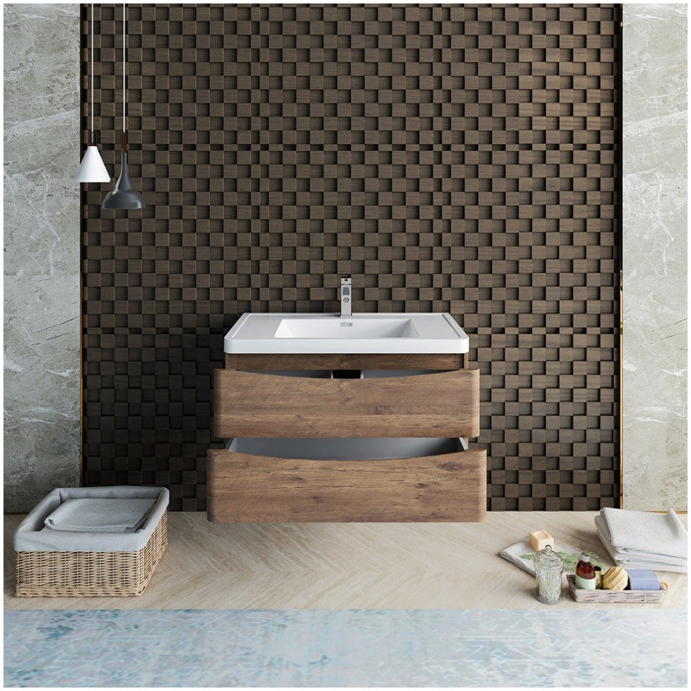 Fresca Tuscany 36" Rosewood Wall Hung Modern Bathroom Cabinet w/ Integrated Sink