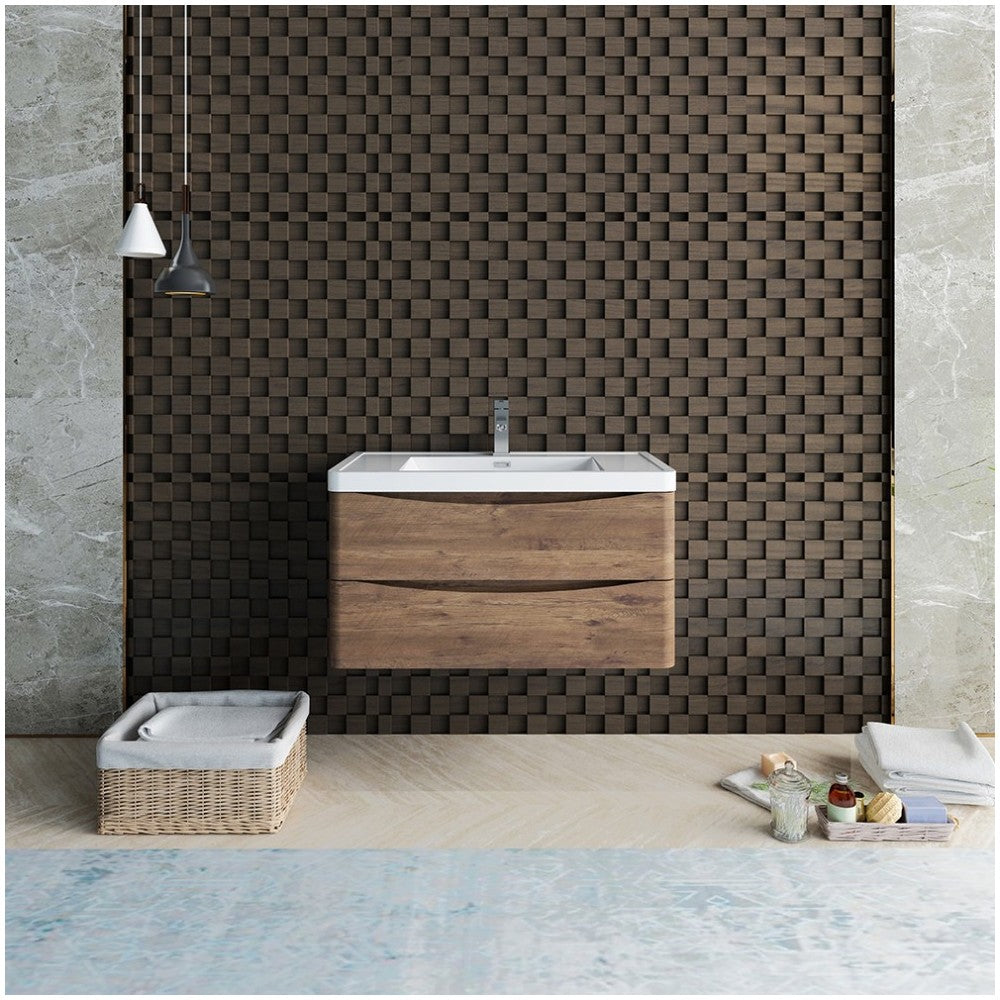 Fresca Tuscany 36" Rosewood Wall Hung Modern Bathroom Cabinet w/ Integrated Sink