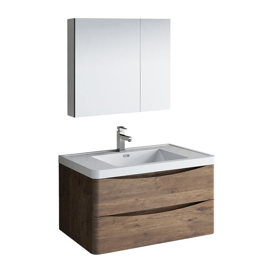 Fresca Tuscany 36" Rosewood Wall Hung Modern Bathroom Vanity w/ Medicine Cabinet