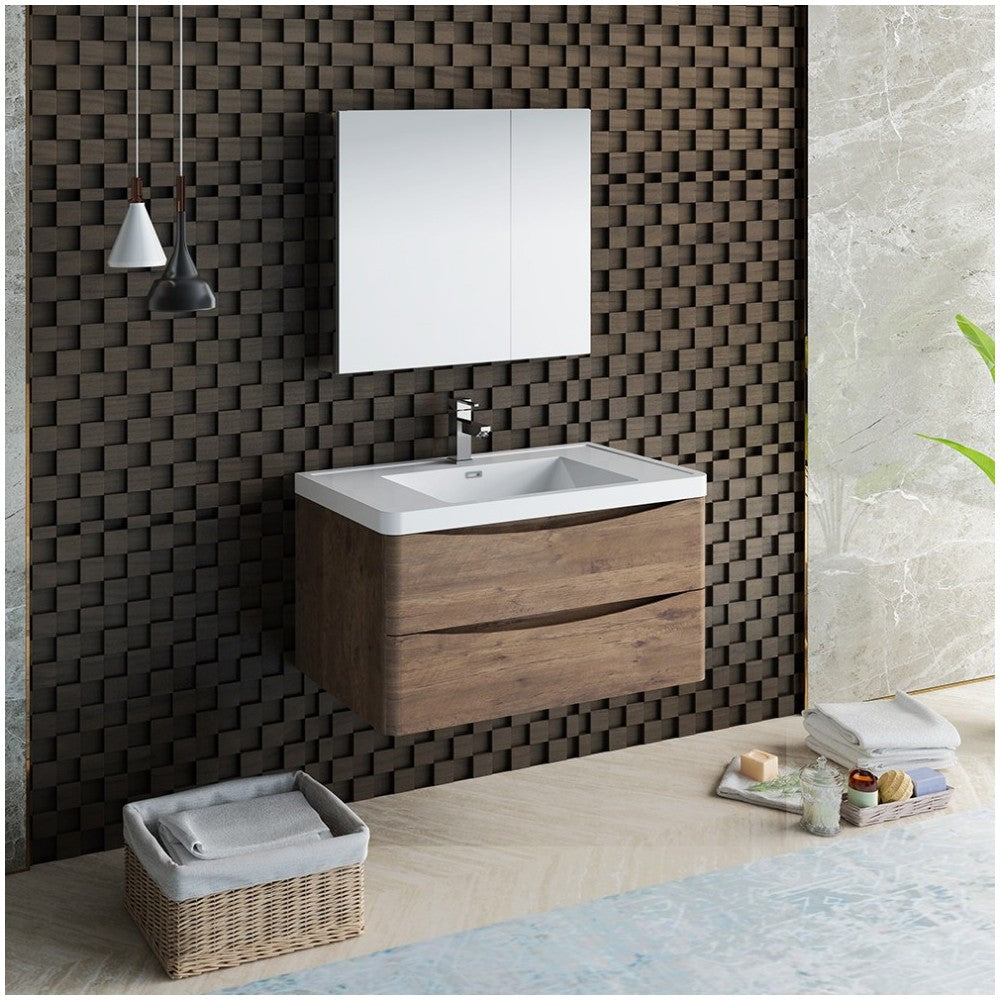 Fresca Tuscany 36" Rosewood Wall Hung Modern Bathroom Vanity w/ Medicine Cabinet