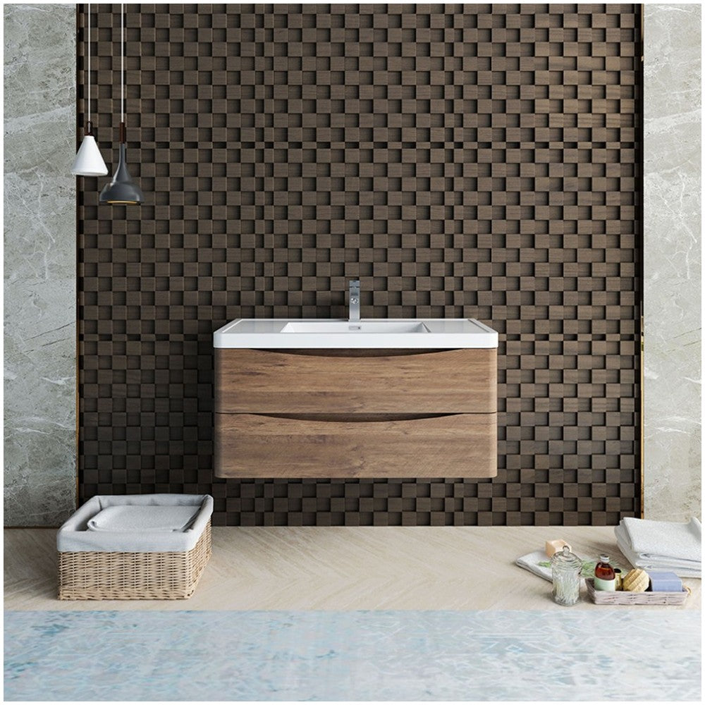 Fresca Tuscany 40" Rosewood Wall Hung Modern Bathroom Cabinet w/ Integrated Sink
