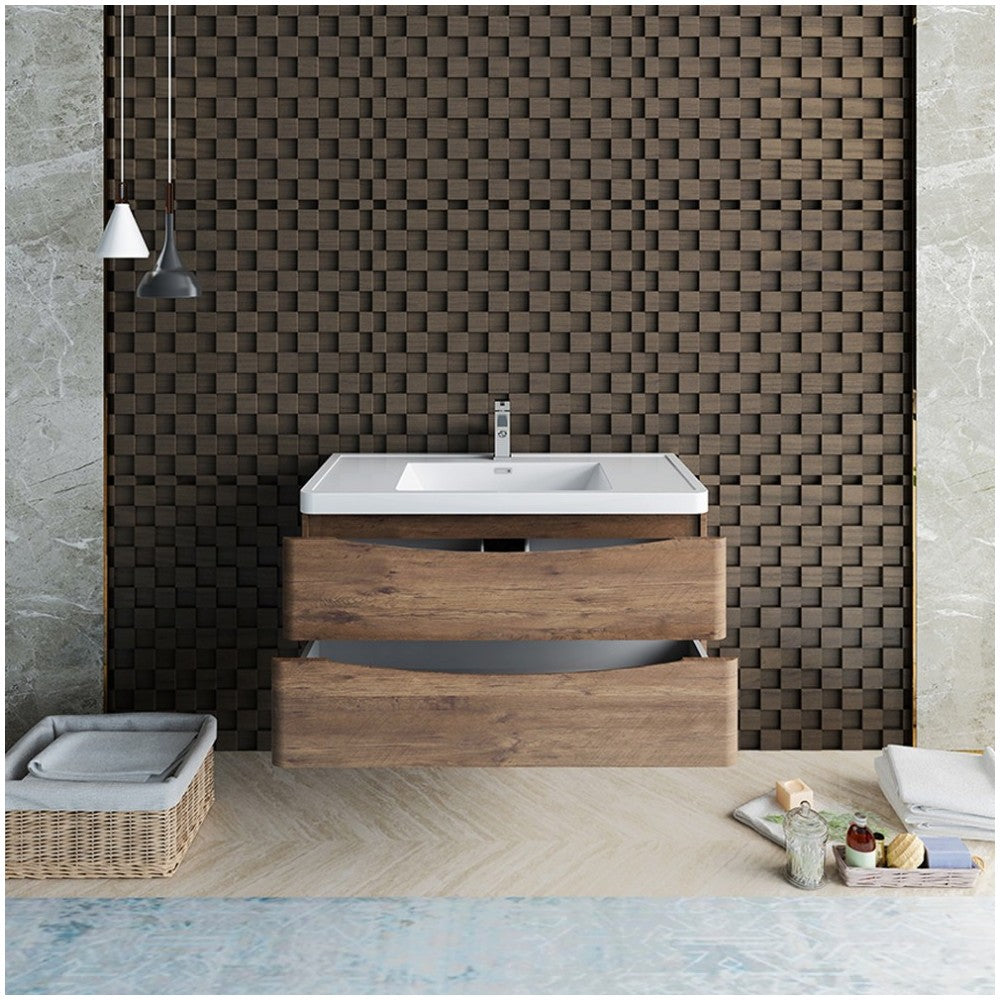 Fresca Tuscany 40" Rosewood Wall Hung Modern Bathroom Cabinet w/ Integrated Sink