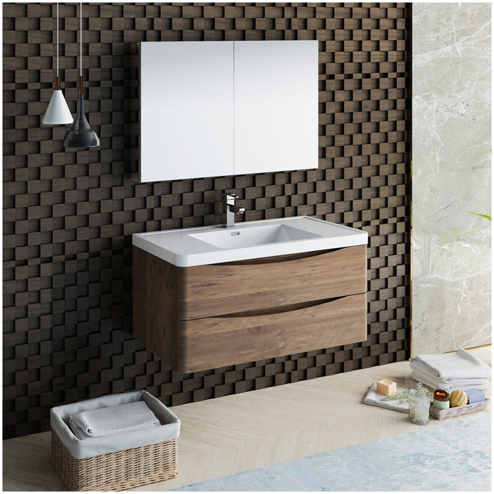 Fresca Tuscany 40" Rosewood Wall Hung Modern Bathroom Vanity w/ Medicine Cabinet