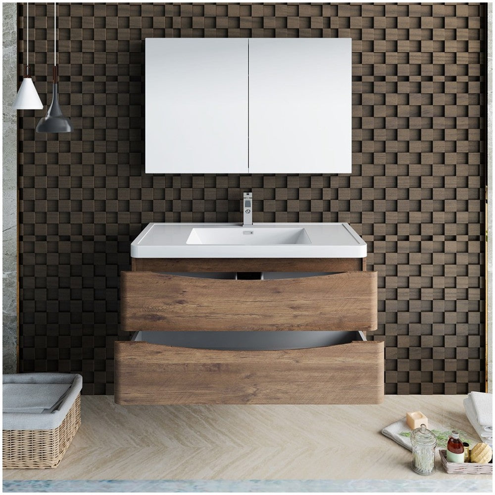 Fresca Tuscany 40" Rosewood Wall Hung Modern Bathroom Vanity w/ Medicine Cabinet