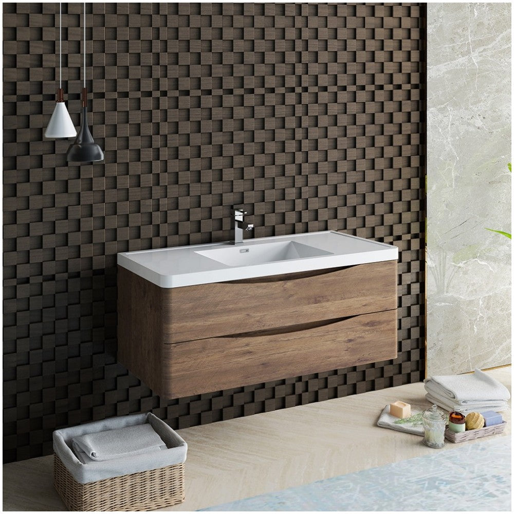 Fresca Tuscany 48" Rosewood Wall Hung Modern Bathroom Cabinet w/ Integrated Sink